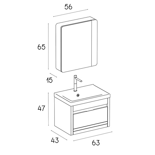 Wood and PVC vanity cabinet model D-6026